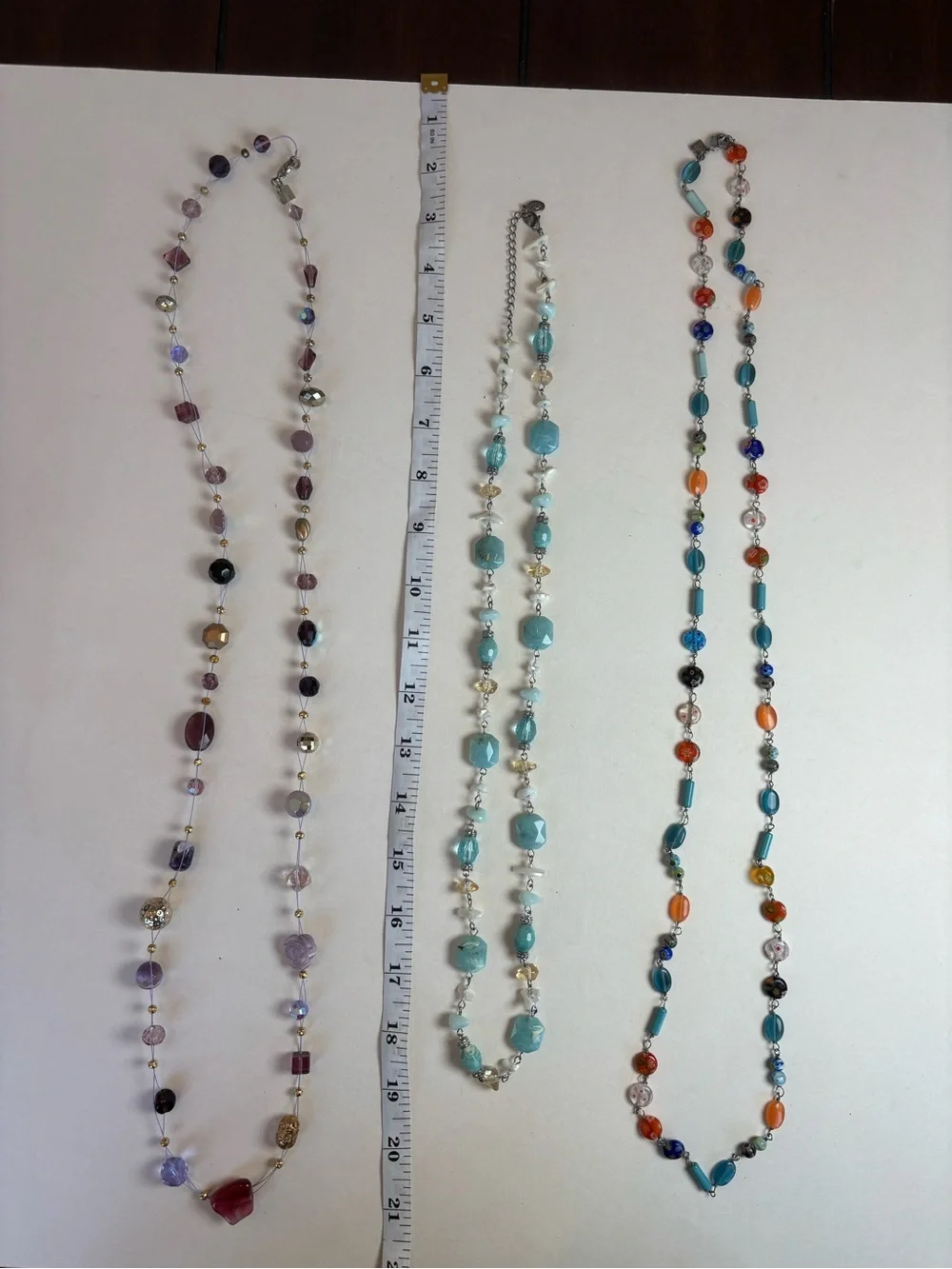 3 Cookie Lee Beaded Necklaces Purple Crystal Aqua Coastal Millefiori Glass